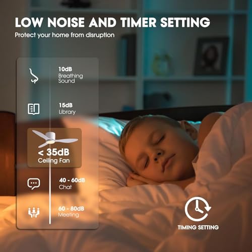 LUDOMIDE Ceiling Fans with Lights,42 Inch Low Profile Ceiling Fan with Wall Control and Remote Control,Dimmable,Flush Mount Ceiling Fan with Noiseless DC Reversible Motor for Bedroom Indoor Use thumbnail 5
