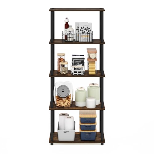 Image of Furinno Turn-N-Tube Storage Shelves, 5-Tier Book Shelf, Corner Shelf, Toolless Open Shelves, for Organization and Storage, Living Room, Garage, Home Office, Amber Pine