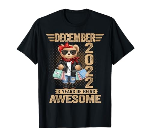 3 Year Old December 2022 Teddy Bear 3rd Birthday Women T-Shirt
