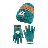Ultra Game NFL Official Youth Super Soft Team Stripe Winter Beanie Knit Hat with Extra Warm Touch Screen Gloves, Miami Dolphins, Team Color, 1SIZE