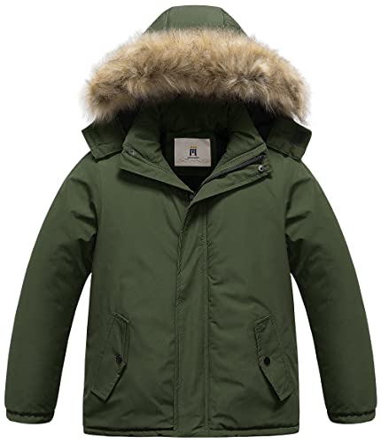 Creatmo Us Boys Winter Coats Lightweight Water-Resistant Windproof Hooded Down Alternatives Quilted Jacket Army Green 14-16 #TOP19