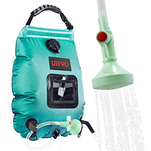 URPRO Sac de Douche Solaire, Sac de Douche pour Camping Eau Chaude avec température 45 ° C Tuyau Amovible Marche/arrêt Pomme de Douche Randonnée Escalade Douche d'été Cover