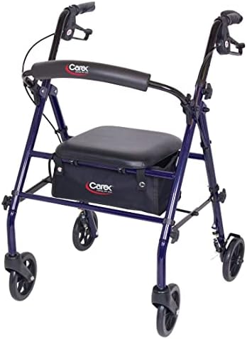 Carex Steel Rollator Walker with Seat and Wheels - Rolling Walker for Seniors - Walker Supports 350lbs, Foldable, For Those 5'0" to 5'8", Walker With Wheels