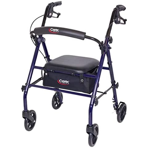 Carex Steel Rollator Walker with Seat and Wheels - Rolling Walker for Seniors - Walker Supports 350lbs, Foldable, For Those 5'0" to 5'8", Walker With Wheels Cover