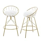 Awonde 26" Swivel Bar Stools with Backs Set of 2 White Fur Upholstered Counter Height Stools Gold Ba