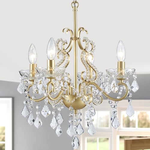 Uiimeces Mini Crystal Chandelier 4-Light Gold Pendant