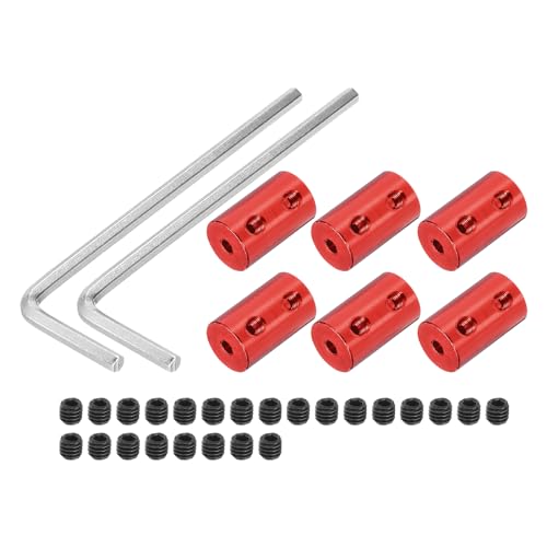 QUARKZMAN Wellenkupplung Verbinder mit Bohrung von 3mm-4mm Länge 20mm φ 12mm 6 Pcs Wellenkupplungen M4 Aluminiumlegierung Starre Kupplung für Auto Motorzubehör 3D-Drucker DIY-Roboter Rot