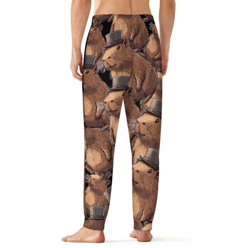 Capybara with Top Hat Men's Pajama Bottoms Sleep Lounge Soft Comfy Pants Sleepwear3