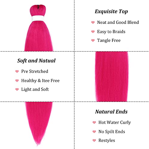 Braiding Hair Pre Stretched Pink Braiding Hair Colored Hair Extensions For Braiding Micro Box Braids Knotless Kanekalon Yaki Neon Pink Prestretched Braiding Hair 26 Inch Folded 3 Packs #TOP2