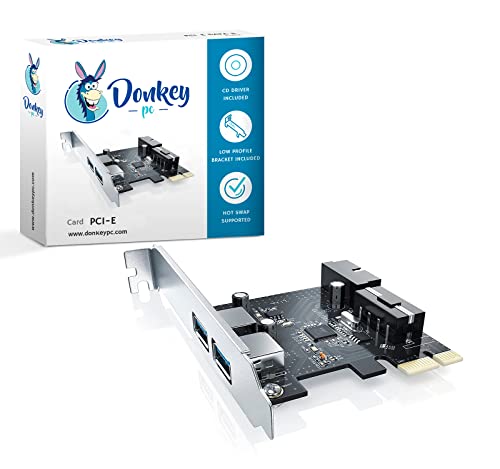 Donkey pc Tarjeta de extensión USB 3.0 de 19 Pines de Interfaz Frontal PCI-e a 2 Puertos USB 3.0 de la Tarjeta de extensión. Tarjeta PCI Express con Dos Puertos USB 3.0. Estándar PCI Express.