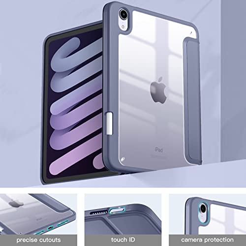 Mastten for iPad mini 7 Case A17 Pro, for iPad mini 7th/6th Generation Case 2024/2021 8.3 Inch with Pencil Holder, Hybrid Slim Clear Back Shell Cover Kids, Auto Wake/Sleep, PurpleGray by Mastten - Image 3