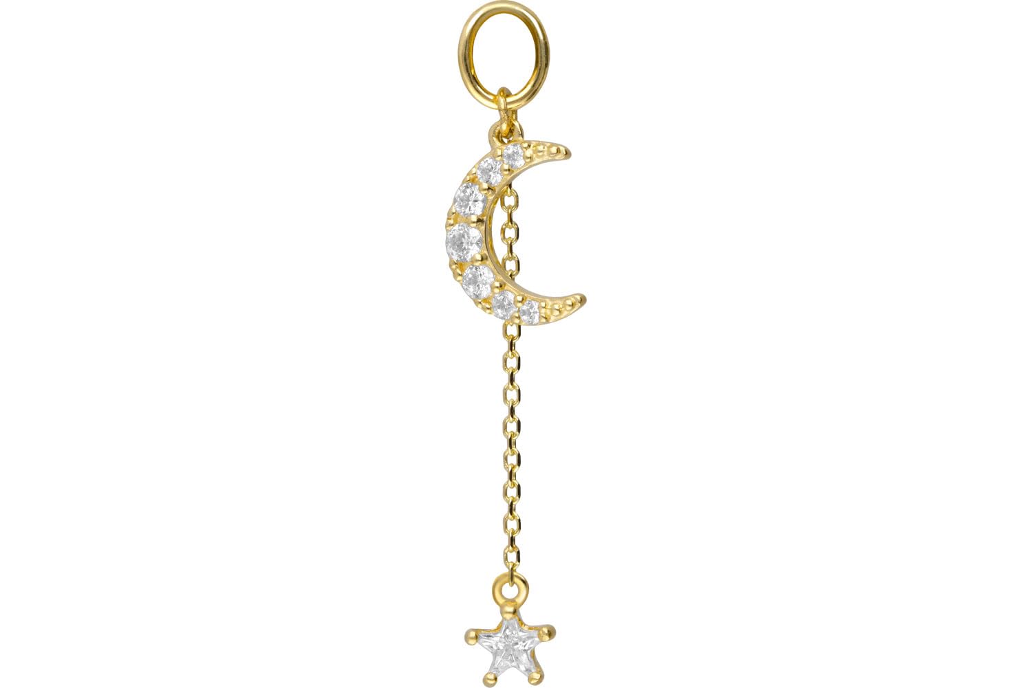 PIERCINGLINE 18 Karat Gold (750 er) Anhänger für Clicker Bauchnabelpiercing Creolen KRISTALLMOND + KRISTALLSTERN Piercing Gelbgold