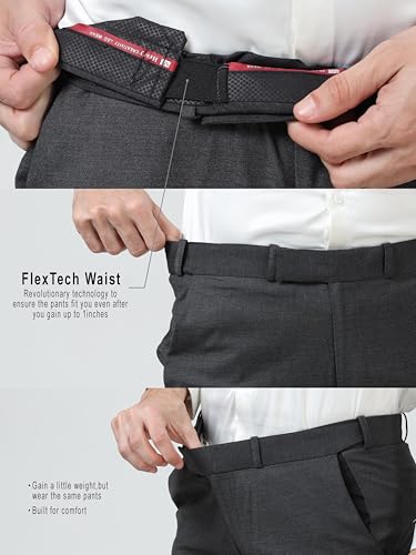 Image of Mc Henry Men's Solid Techno Flex 2-inch Waist Expandable Premium Luxurious Wrinkle Free Slim Fit Trousers