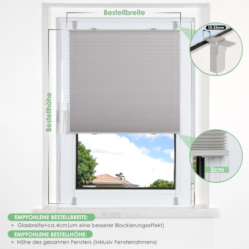 bobodeco Plissee ohne Bohren Klemmfix Faltrollo Jalousie Grau 110x130cm (BxH), Plisseerollo Sichtschutz und Sonnenschutz Blickdicht Easyfix… – Ansicht 6