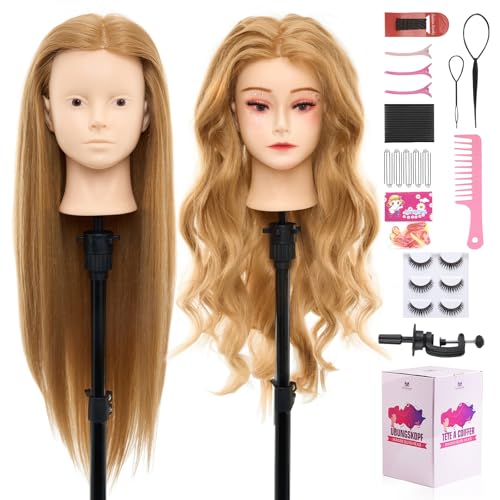mannequin head with 80 real human hair - 28 inch makeup cosmetology hairdressing training head practice doll head manikin styling head braiding mannequin head