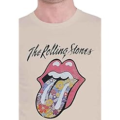 The Rolling Stones T Shirt Flowers Tongue Band Logo Nouveau Officiel Homme Sand - Les Beatles, Paul McCartney, John Lennon, RIngo Starr, George Harrison The Rolling Stones T Shirt Flowers Tongue Band Logo Nouveau Officiel Homme Sand – Image 3