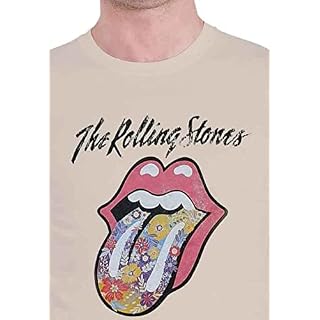 The Rolling Stones T Shirt Flowers Tongue Band Logo Nouveau Officiel Homme Sand - Les Beatles, Paul McCartney, John Lennon, RIngo Starr, George Harrison The Rolling Stones T Shirt Flowers Tongue Band Logo Nouveau Officiel Homme Sand – Image 3