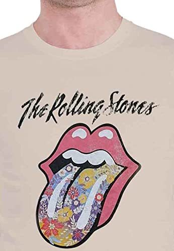 The Rolling Stones T Shirt Flowers Tongue Band Logo Nouveau Officiel Homme Sand - Les Beatles, Paul McCartney, John Lennon, RIngo Starr, George Harrison The Rolling Stones T Shirt Flowers Tongue Band Logo Nouveau Officiel Homme Sand – Image 4