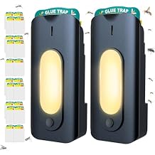 Fruit Fly Trap for Indoors-2PCS, 2 in 1 Fly Trap Indoor with Night Light for Home with 20 Refills, Gnat Traps for House Indoor, Plug-in Insect Trap for Gnats, Flies, Moths-Black