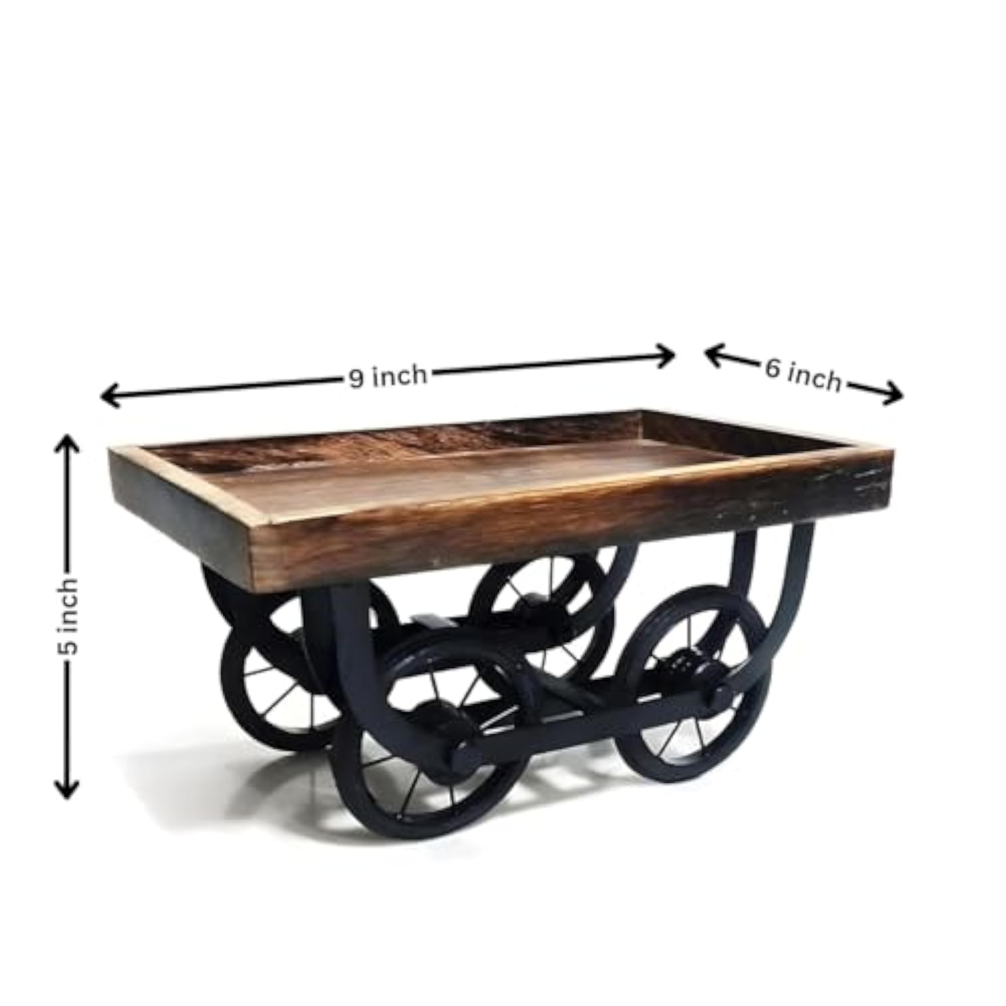 Handcrafted Wooden Serving Tray with Wheels