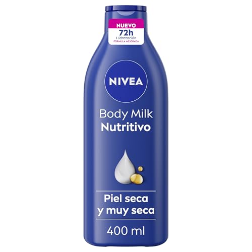 NIVEA Body Milk Nutritivo (1 x 400 ml), leche corporal que hidrata durante 72 h, crema hidratante corporal con aceite de almendras y ácido hialurónico, para piel seca