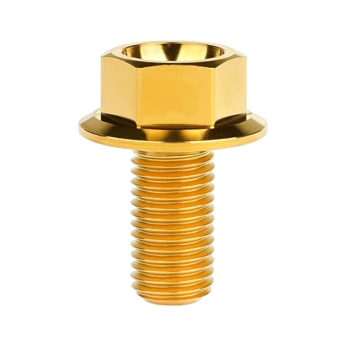 Image of Ti Screws M10 x 20 25 30 35 40 45 50 55 60 65 70 75 80 90 100mm 1.25 Pitch Titanium Flange Hex Bolt Pack of 4 (Gold, M10x20mm)