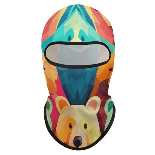 Balaclava para hombre, máscara para esquí y ciclismo, cubre cara y cuello, diseño colorido con osos, invierno