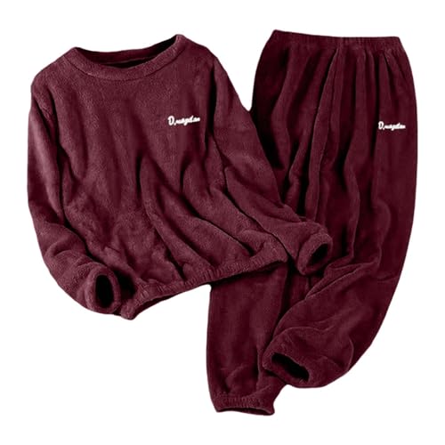 Generico Pigiama Donna Invernale Pile Set Caldo Pigiami Felpato Due Pezzi Abbigliamento da Casa Morbido Manica Lunga Pantalone Lungo Pigiama Donna Flanella Indumenti da Notte Lounge Sleepwear (M)
