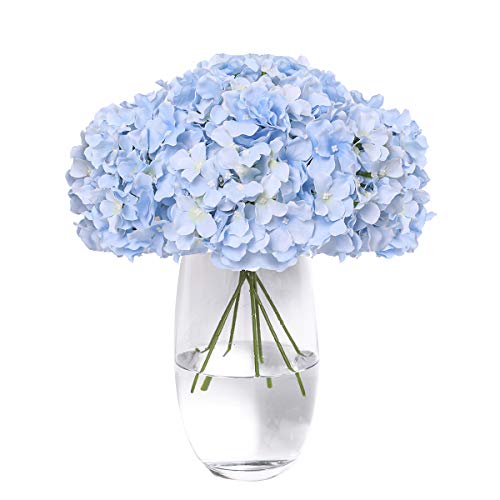 Tifuly Hydrangea Silk Flower 12 Heads Artificial Hydrangea Silk Flowers Head for Home Wedding Decoration with Long Stems(Sky Blue)