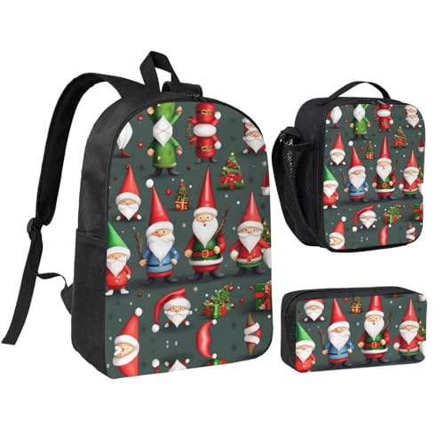 Sac à dos nains de Noël anti-charge avec trousse et boîte déjeuner