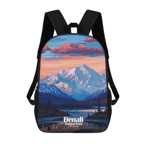Image of sinyumoney 4Girls Denali National Park Alaska Landscape Backpack 3D Printed Boy School Backpack Casual Daypack Lightweight Rucksack for Middle School Students 17inch