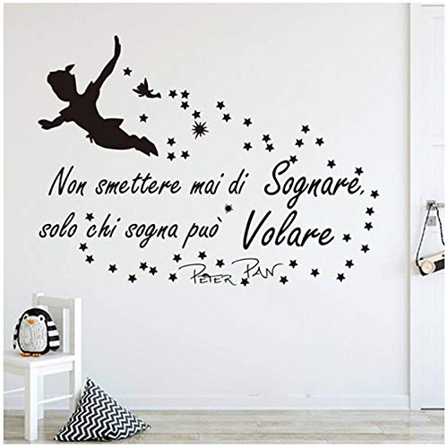 Zhaoyangeng Cita De Dibujos Animados Italianos Peter Pan Etiqueta De La Pared Cuarto De Niños Habitación Para Niños Peter Pan Italian Fly Never Stop Dream Cita Inspiradora Tatuajes De Pared