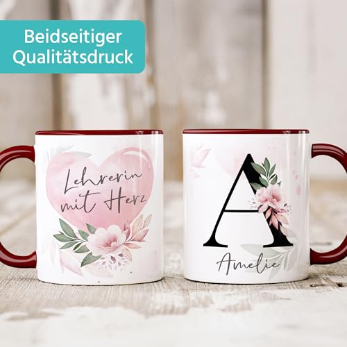 SpecialMe® Kaffee-Tasse mit Name und Spruch mit Herz Initiale Monogramm Dankeschön personalisierte Geschenke Bordeauxrot Keramik-Tasse – Ansicht 2