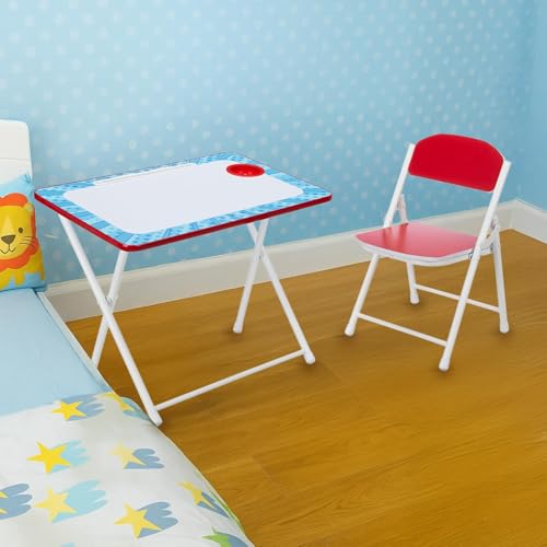 Amazon Brand - Solimo Folding Study Table and Chair Set for Kids, Compact Design, Adjustable Height, Easy Assembly - Blue