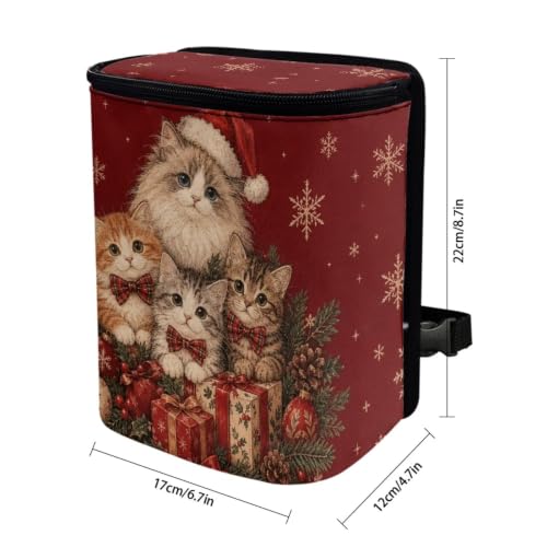 Image of Talayituse Christmas Cats Gift Print Car Trash Can Portable Auto Garbage Bin Multifunctional Vehicle Interior Accessories with Adjustable Straps Universal Fit Truck SUV Sedan Christmas Decor