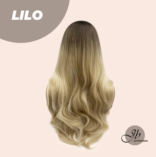 Miniatura 4 de LILO - Peluca rubia de raíces oscuras de 25 pulgadas, con flequillo, larga y rizada, sin pegamento, para mujer, pelucas sintéticas naturales para