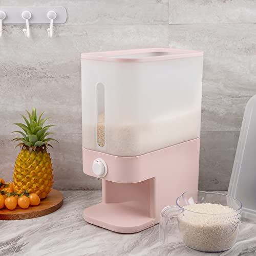 Rubtlamp 25Lbs Pink Rice Dispenser,Clear Rice Container Storage With Lid,Rice Holder Dispenser With Measuring Cup,Sealed Moisture Proof Rice Bucket,Flour Cereal Container,Food Container For Kitchen #TOP5