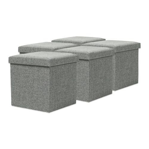 Image of Kuber Industries MDF Pack of 5 Storage Stool|Square Toy Storage Box|Foot Rest Stool|Folding Seating Stool|Wardrobe Organizer for Clothes-Books|Storage Box for Living Room|S Zh002Gy|Grey