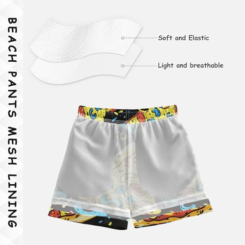 Boys Beach Board Shorts Pizza Blue Food Funny Swim Trunk Teen Swimwear4