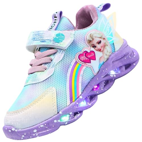 Vorkhuaeri Zapatillas Niña Elsa con Luces, Zapatos Princesa LED Deportivas Luminosos Tenis para Niña Niños Bebe Shoes (A2-Purple-Mesh2,24)
