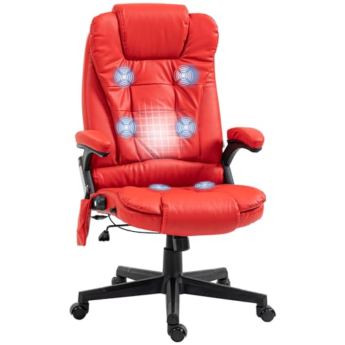 Image of HOMCOM High Back Vibration Massage Office Chair with 6 Vibration Points, Heated Reclining PU Leather Computer Chair with Armrest and Remote, Red