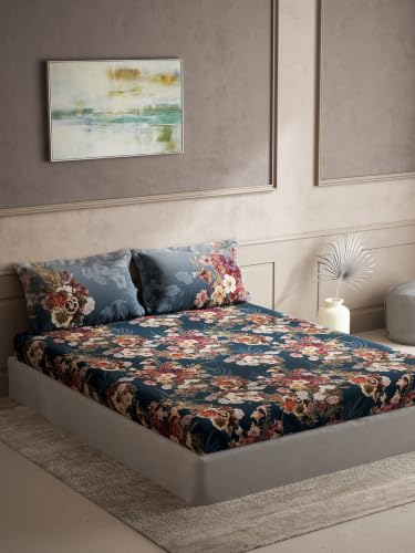 Image of DDECOR Live Beautiful 100% Pure Combed Cotton King Flat Bedsheet, Blue | 100% Pure Combed Cotton