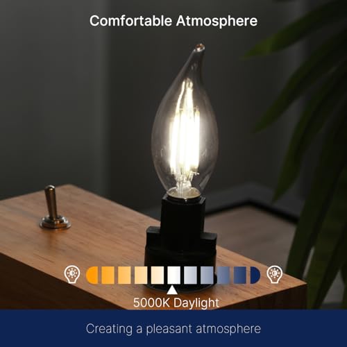 Image of FLSNT LED Candelabra Light Bulbs, CA11 E12 Chandelier LED Light Bulbs 60W Equivalent, 5000K Daylight, 550LM, 5.5W, 90+ High CRI, AC 120V, 6 Pack, Dimmable UL,CA65 Listed.