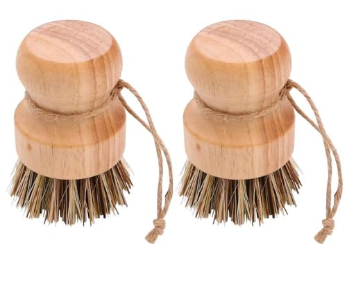 Tiardey 2PCS Bamboo Dish Brush Wooden Washing up Brush Eco Natural Wood Sisal Fibre Bristle Dish Brush for Dish Washing Cast Iron Pots Pans Skillet Sink