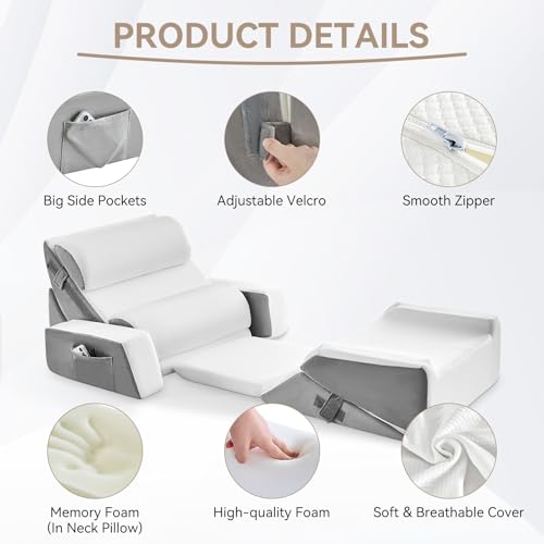 Image of Yojoker 9PCS Orthopedic Bed Wedge Pillow Set for Sleeping, Back and Leg Pain Relief, Post Surgery Foam Pillow for Body, Triangle Adjustable Support Pillow - Acid Reflux Sleeping Pillows