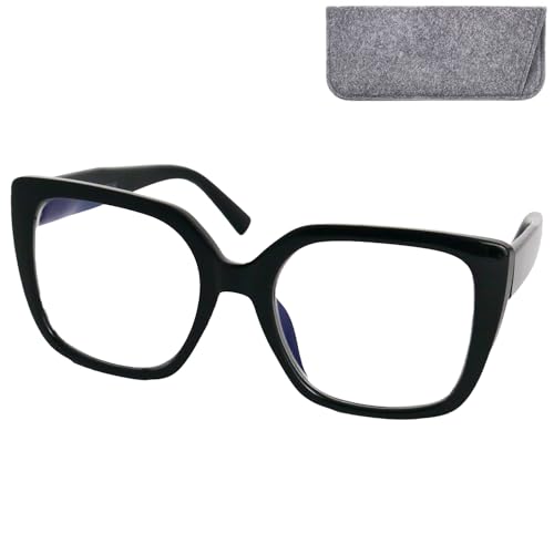 Mini Brille – Gafas de Lectura Mujer +2.0 Dioptrías – Oversize Estilo Mariposa – Montura Gruesa Negra con Lentes Grandes – Estuche Incluido