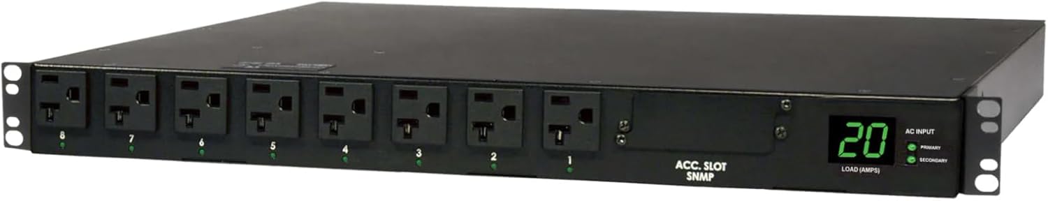 Eaton Tripp Lite PDUMH20AT 20A ATS Metered PDU, 120V, 16 NEMA 5-15/20R Outlets, Dual L5-20P Inputs, 1U Rackmount Power Distribution Unit, ACE 3 Year Warranty Included