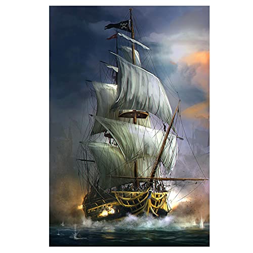 Segelschiff Wandbild 80x120 Cm - Vintage Leinwanddruck Meer Landschaft