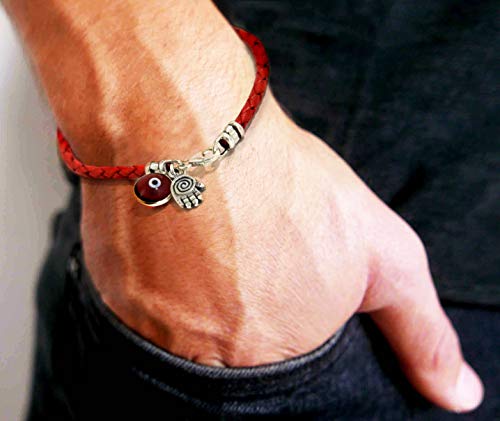 Hamsa Hand Protection Bracelet for Women - Silver Hamsa Charm on Red Leather Evil Eye Bracelet - Ojo Jewelry - Birthday Anniversary Friendship Gift3