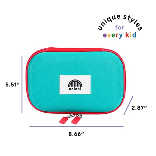 Image of Uninni Color Block (Blue /Green) Pencil Case for Boys & Girls Age 3+ - Large Kids Case with Mesh Storage Pocket & 2 Removable Dividers for Organizing Markers & Pens